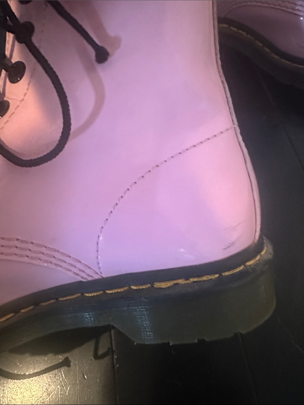 Dr. Martens Pink Patent Leather Lace-Up Combat Boots - Picture 2 of 6
